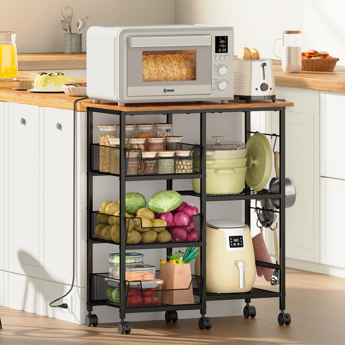 Lyuwanxian Rolling Kitchen Storage Cart top view showing a spacious surface for appliances.