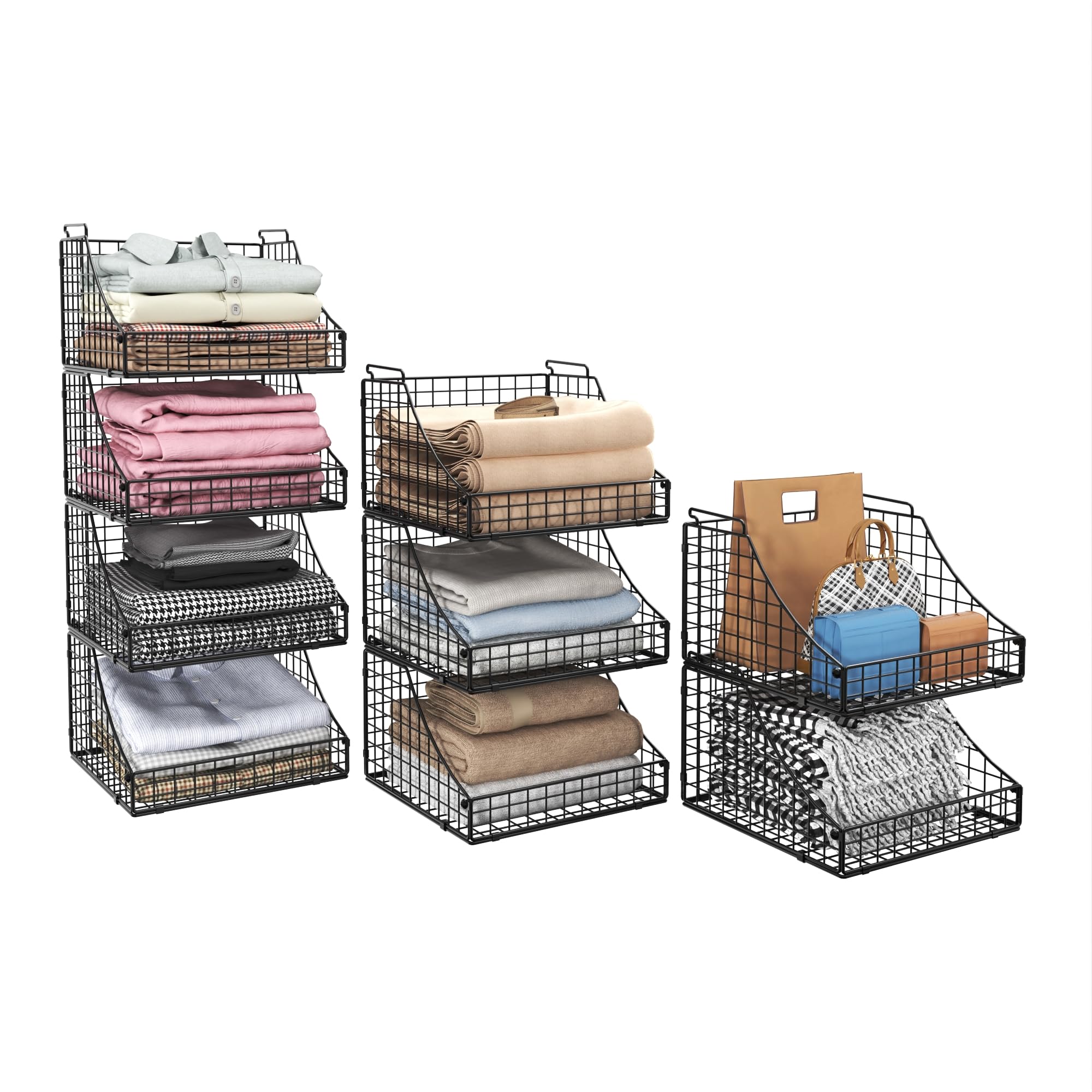 Lyuwanxian stackable baskets 4-pack front view for tidy storage