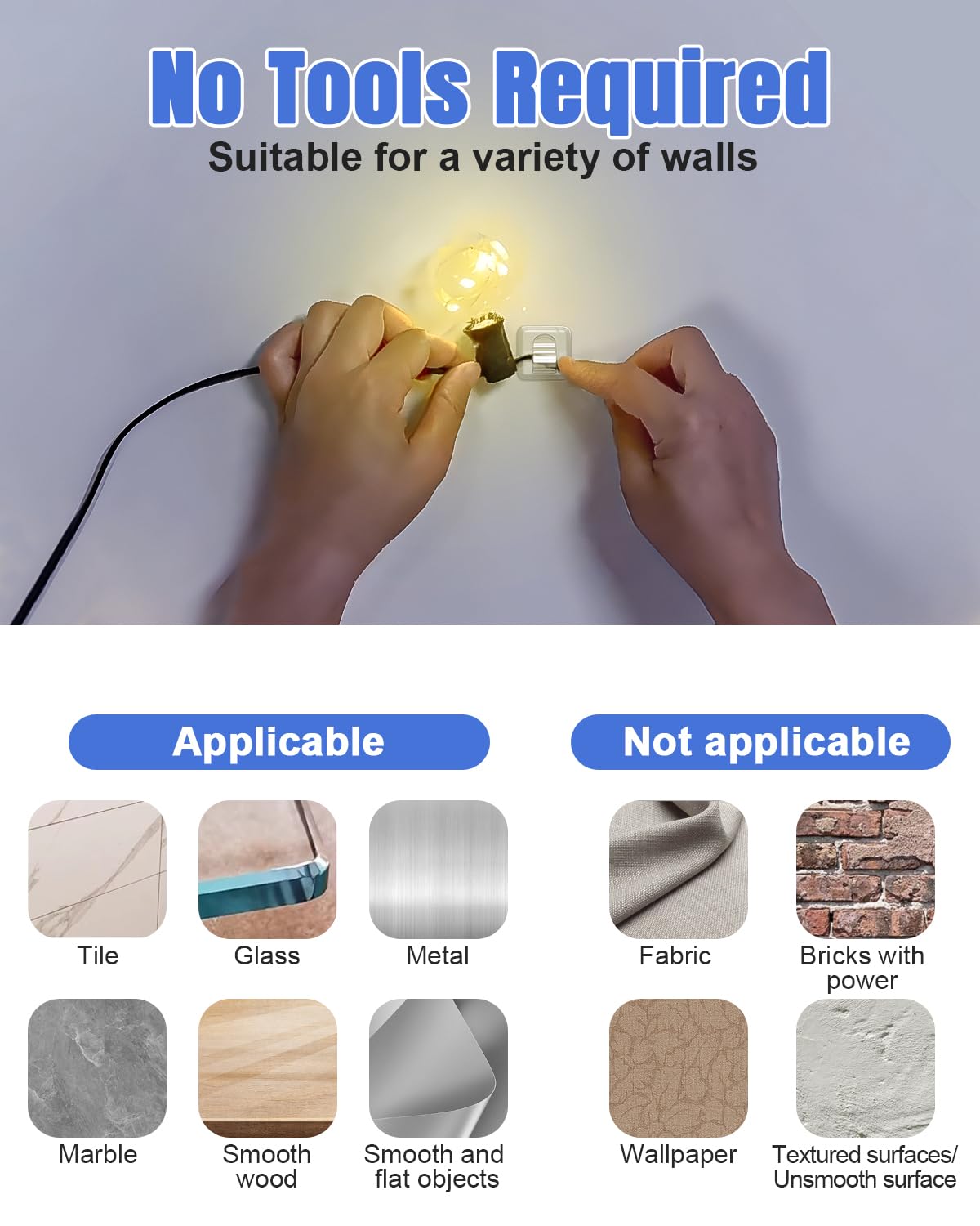 LZC dry-surface adhesive provides strong hold on smooth walls and surfaces.