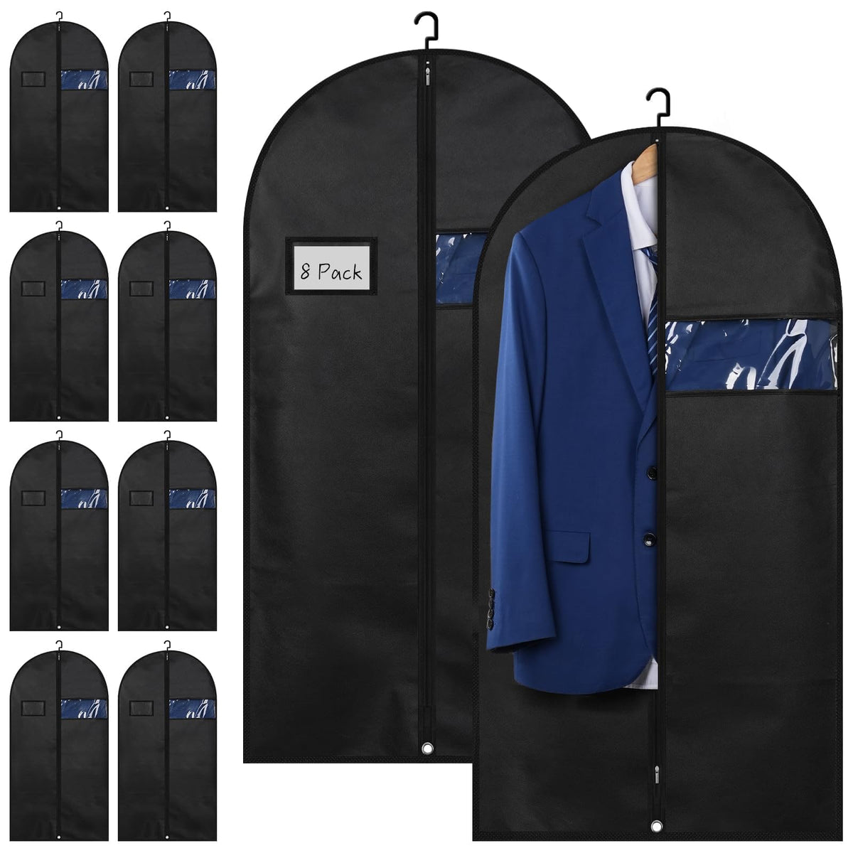 Lzerking premium garment bag with clear window keeps 43-inch outfits visible and protected.