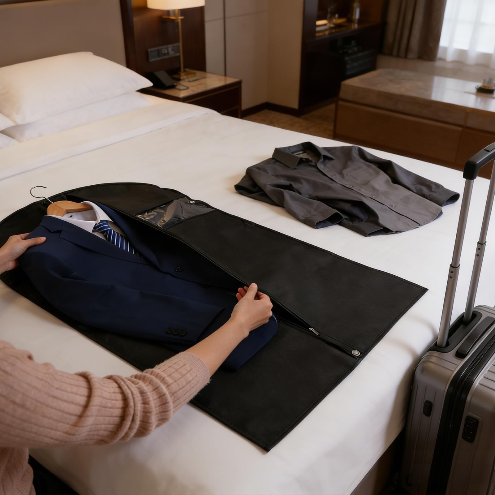 Lzerking premium garment bag ideal for suits coats and sweaters during storage.