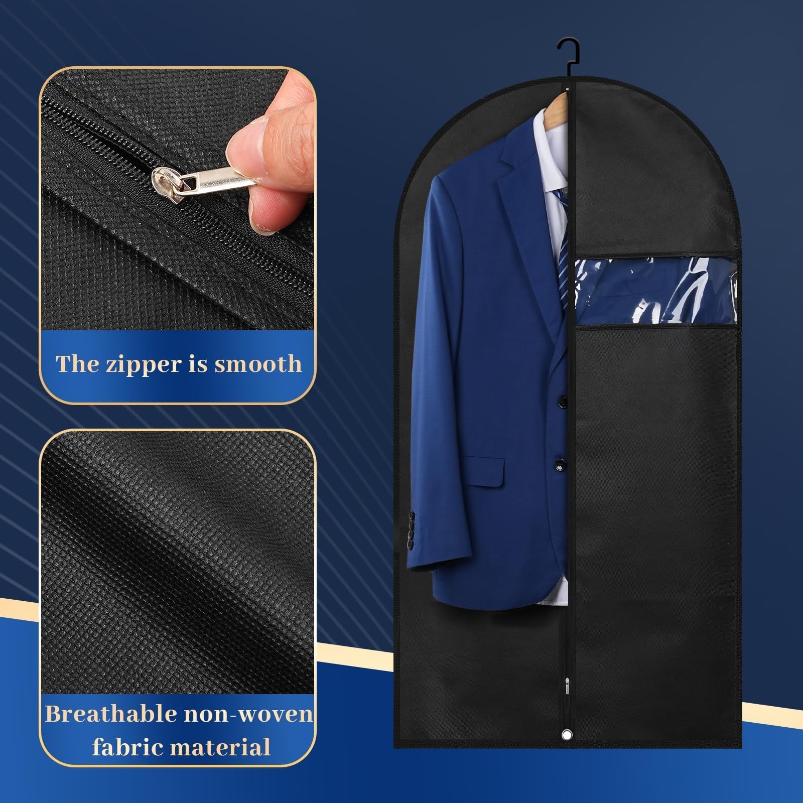 Lzerking garment bag shows label pocket for quick organization during packing.