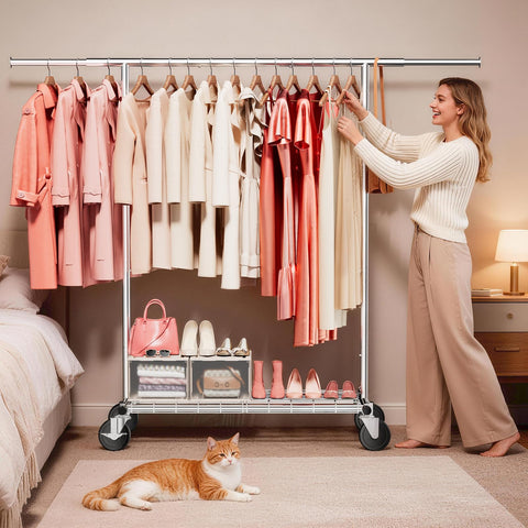 LZNIOZ bedroom setup using the rack to organize outfits efficiently