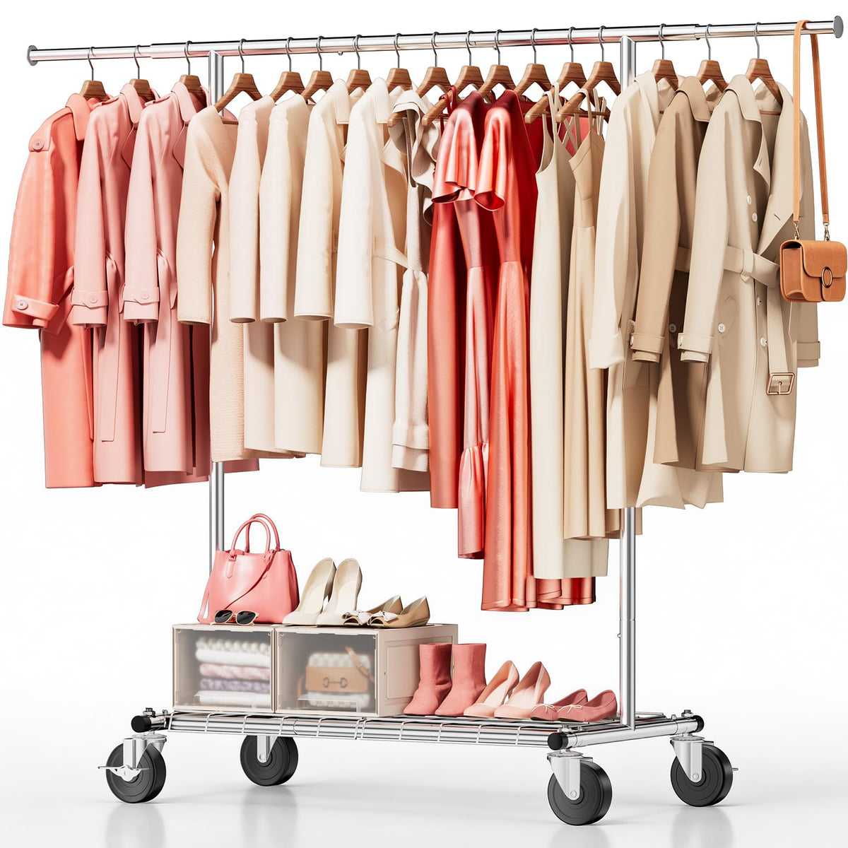 LZNIOZ heavy-duty clothes rack assembled view for organized wardrobe storage