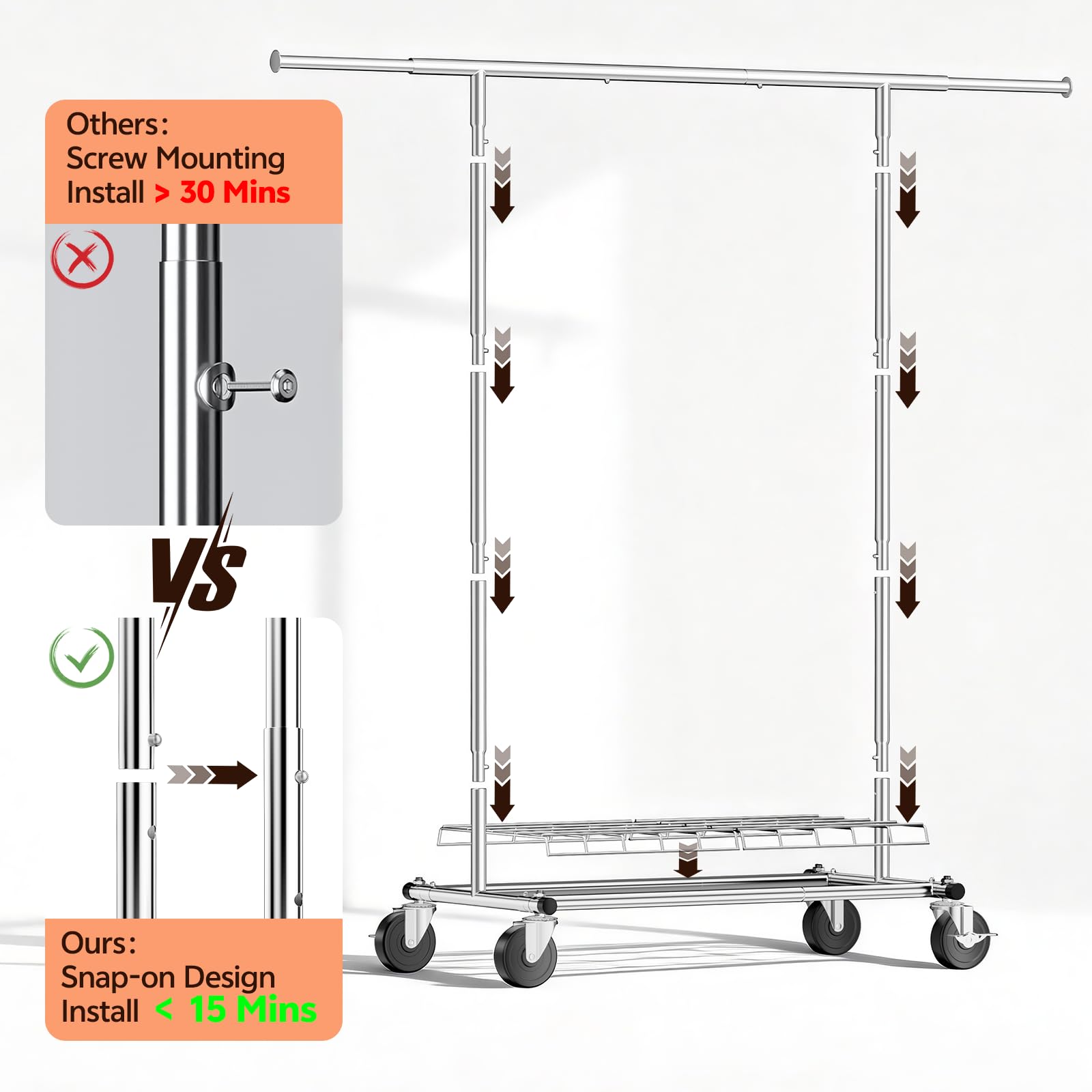 LZNIOZ rack with lockable wheels parked securely for stability