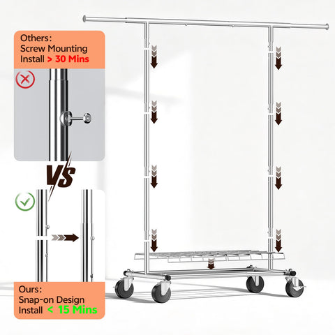 LZNIOZ rack with lockable wheels parked securely for stability