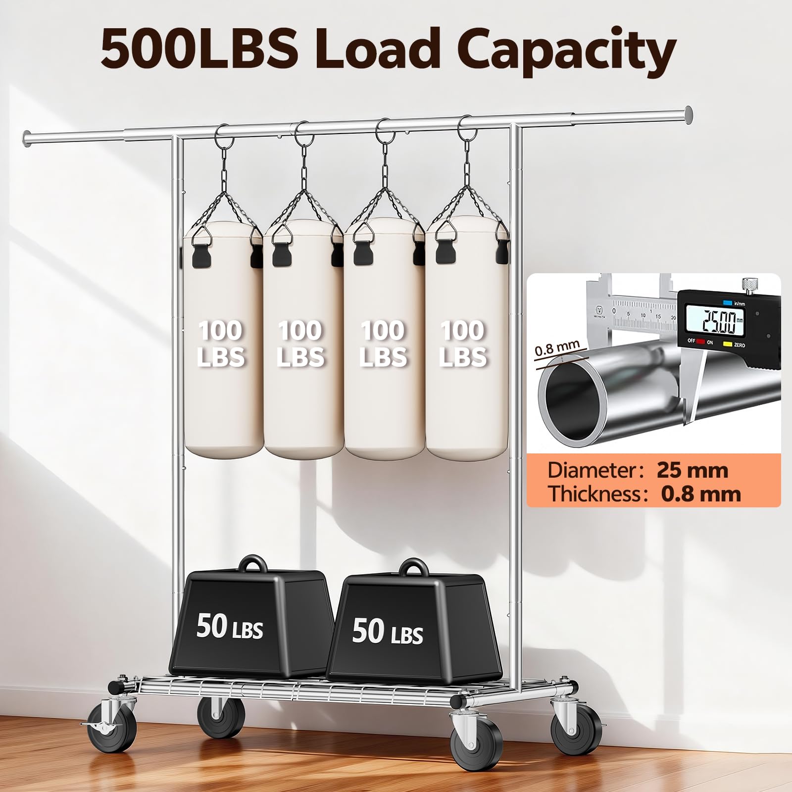 LZNIOZ heavy-duty clothes rack with rolling wheels for easy mobility at home