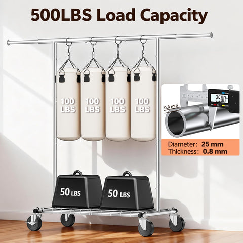 LZNIOZ heavy-duty clothes rack with rolling wheels for easy mobility at home