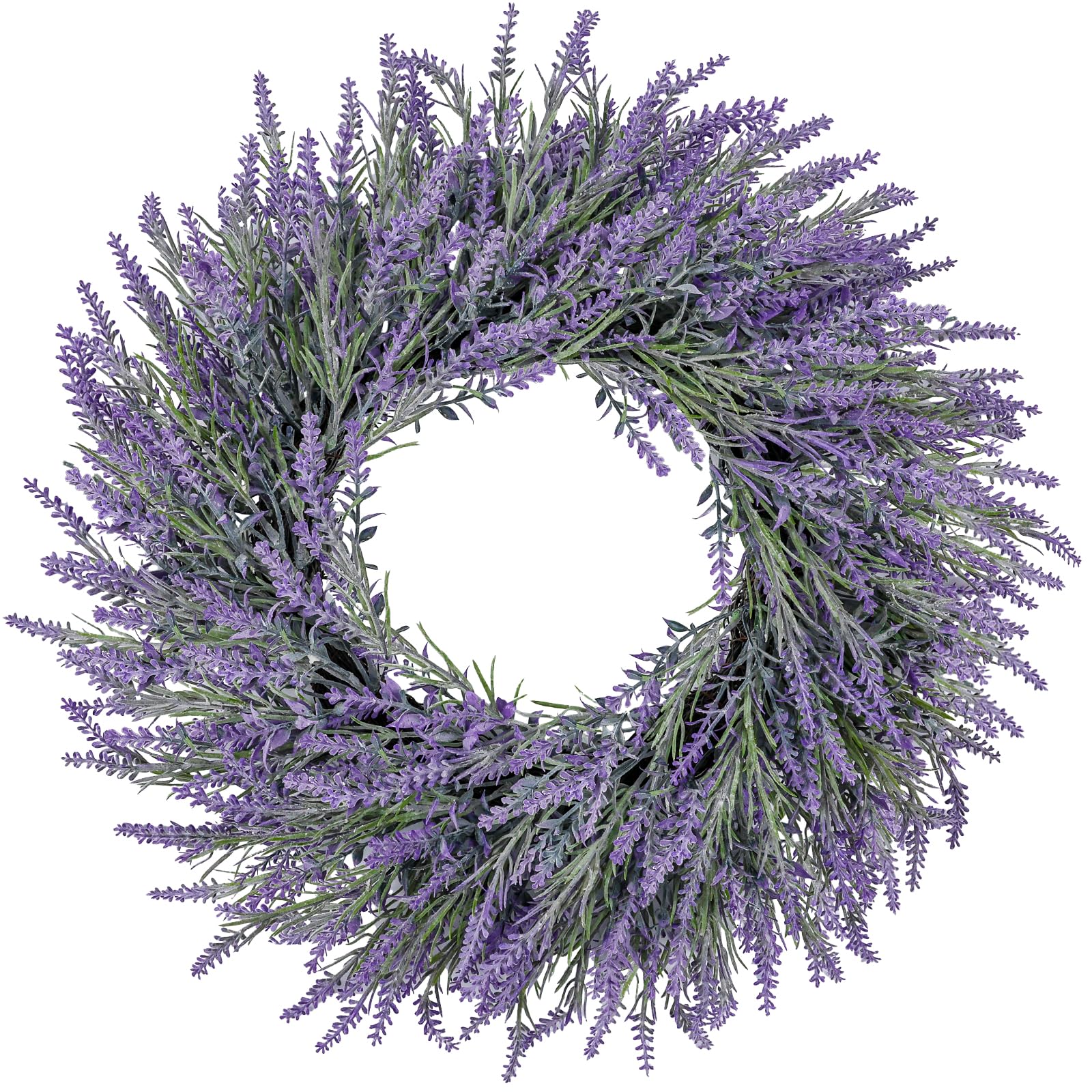 LZNPA 26-inch lavender front door wreath adds romantic color to outdoor entry.
