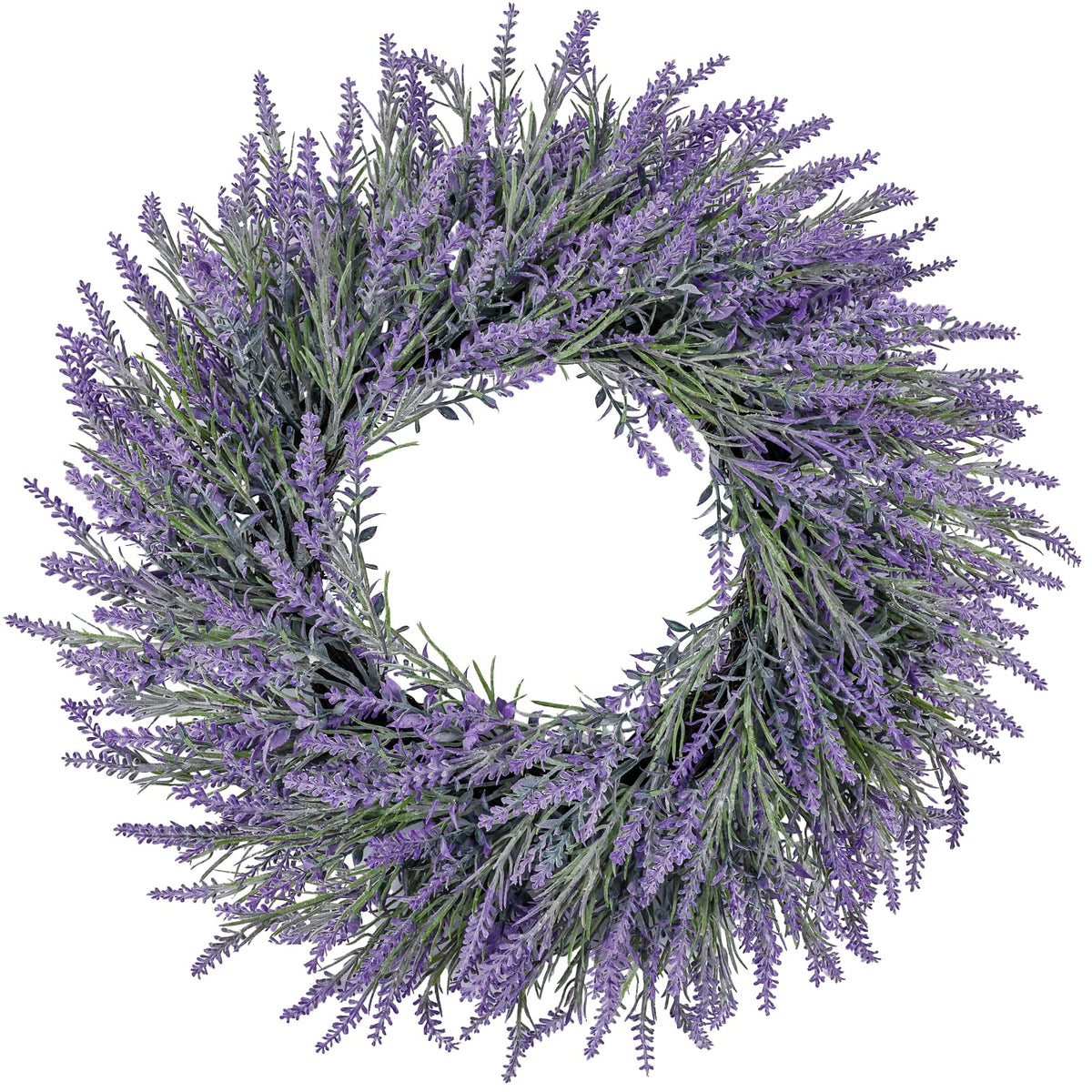 LZNPA 26-inch lavender front door wreath adds romantic color to outdoor entry.