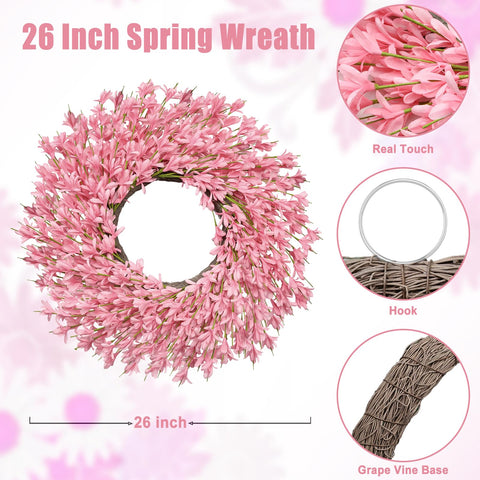 LZNPA 26-inch pink spring wreath EVA petals close-up show realistic texture.