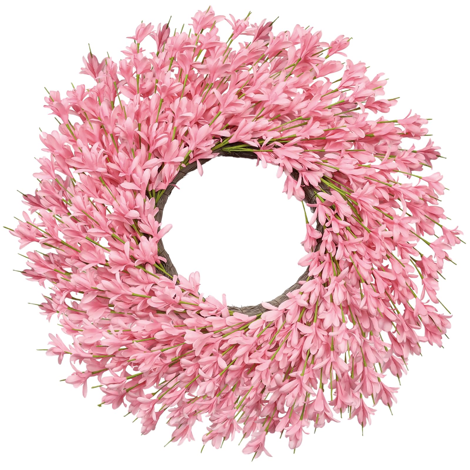 LZNPA 26-inch pink spring wreath close-up of lifelike petals for door decor.