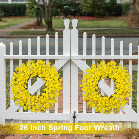 LZNPA artificial forsythia wreath, spring decoration that stays vibrant outdoors.