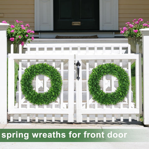 LZNPA boxwood wreath with spring hooks for easy front door hanging
