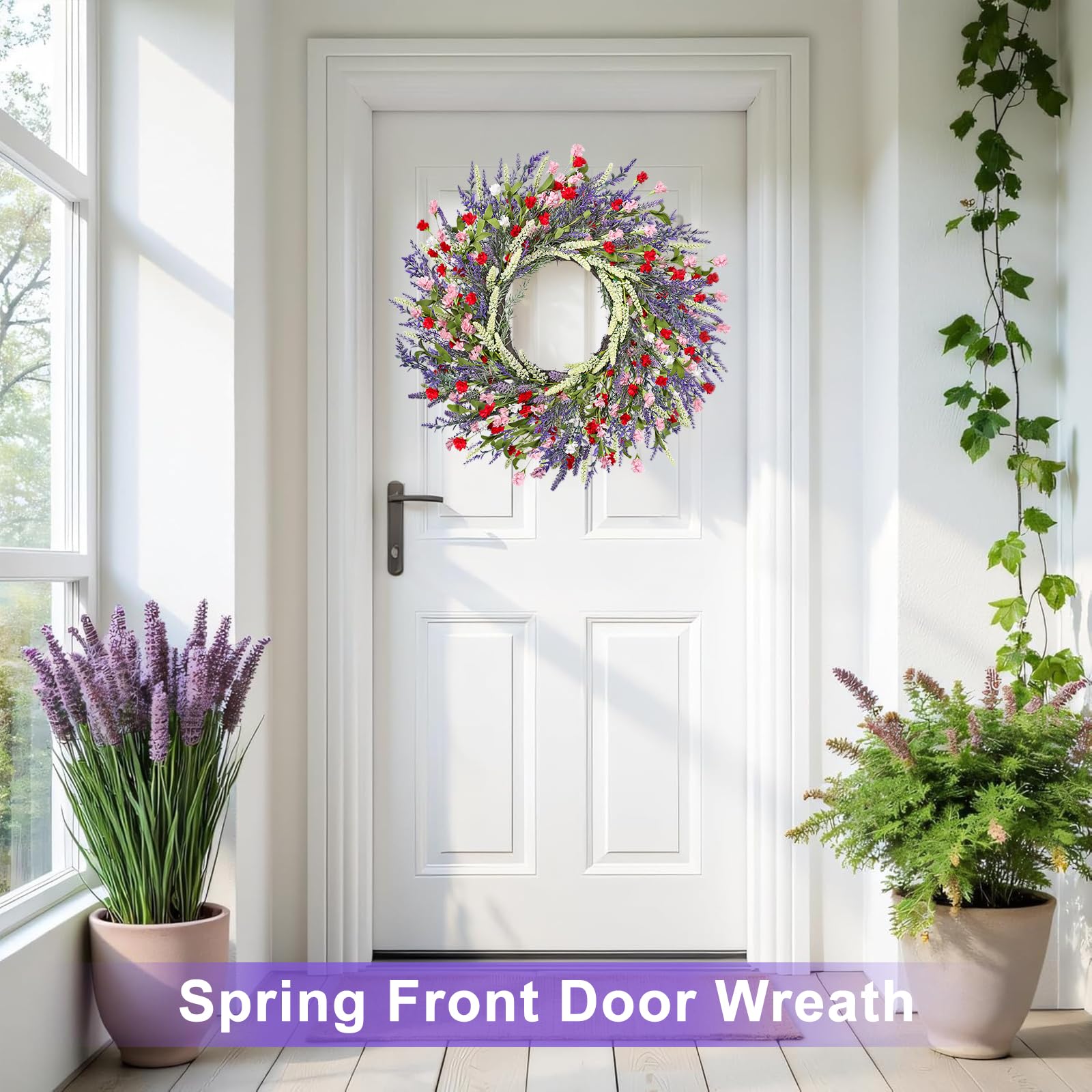 LZNPA farmhouse decor lavender wreath frames entry with subtle fragrance