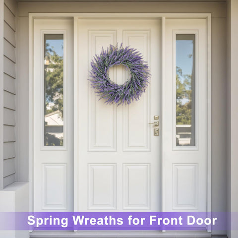 LZNPA lavender wreath for outdoor porch decor enhances curb appeal with lush purple petals.