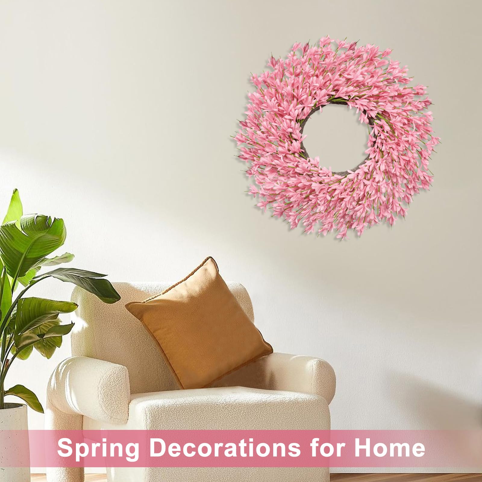 LZNPA living room wall wreath in pink complements indoor decor.