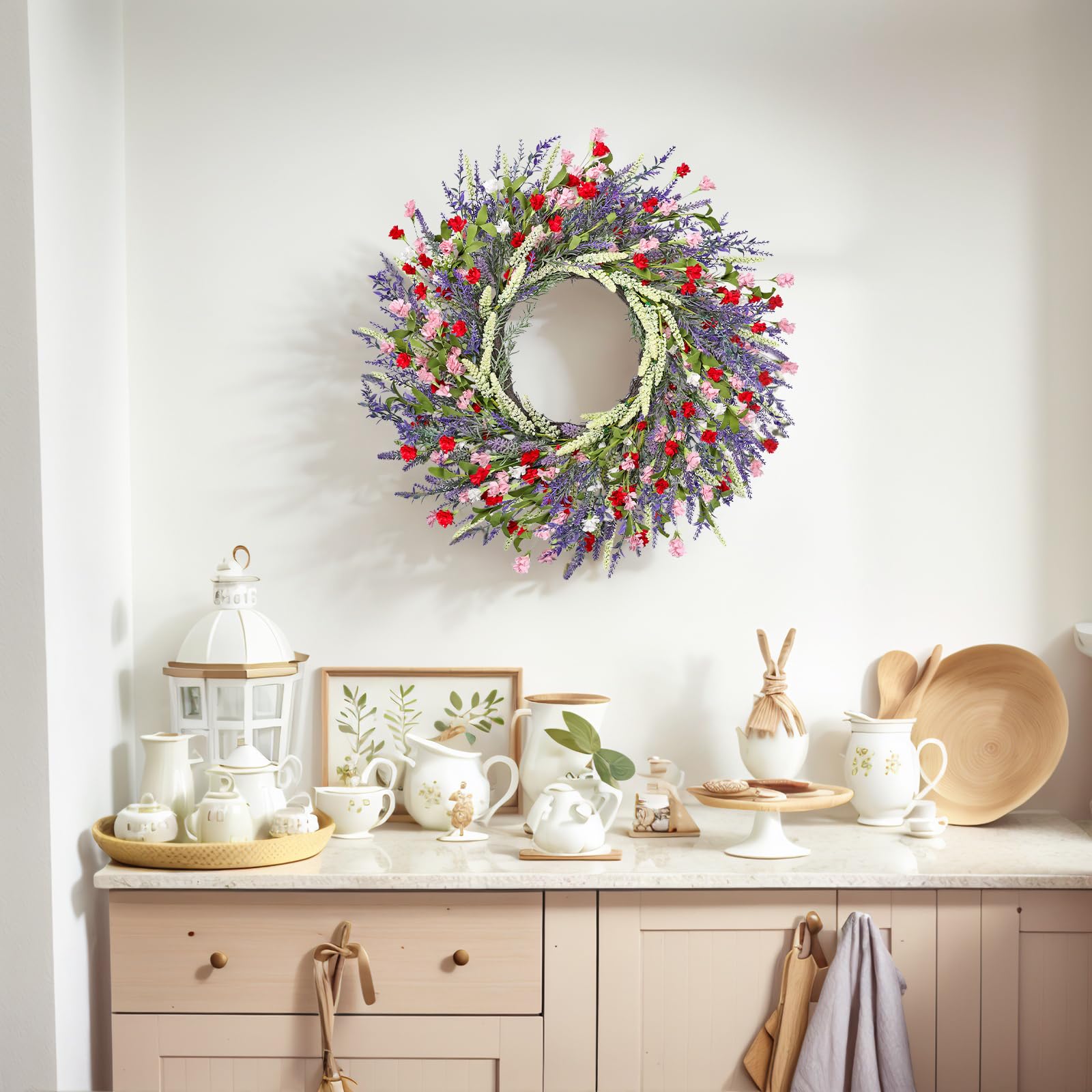 LZNPA window display lavender wreath spring color accents