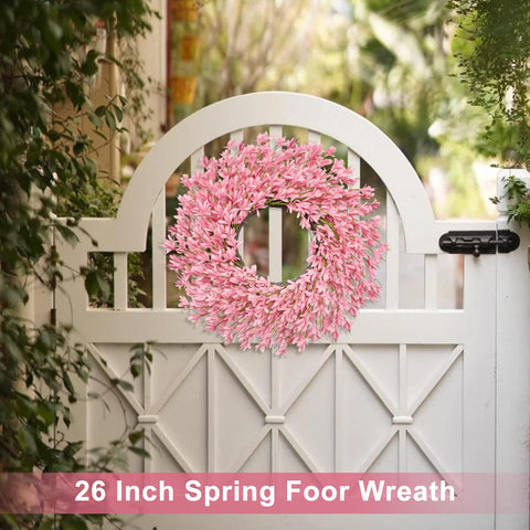 LZNPA outdoor porch wreath in pink enhances exterior spring visuals.
