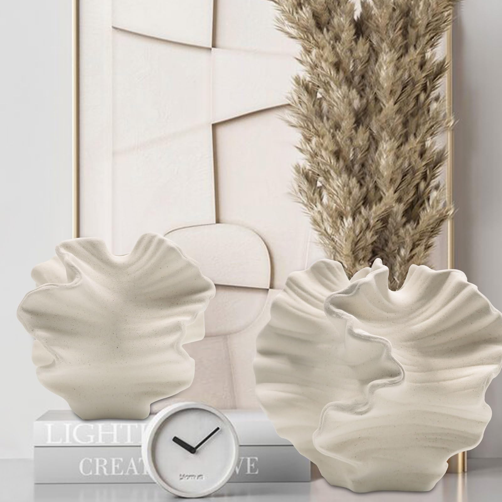 LZV white glazed vase short height, perfect for mantle decor or shelf display.