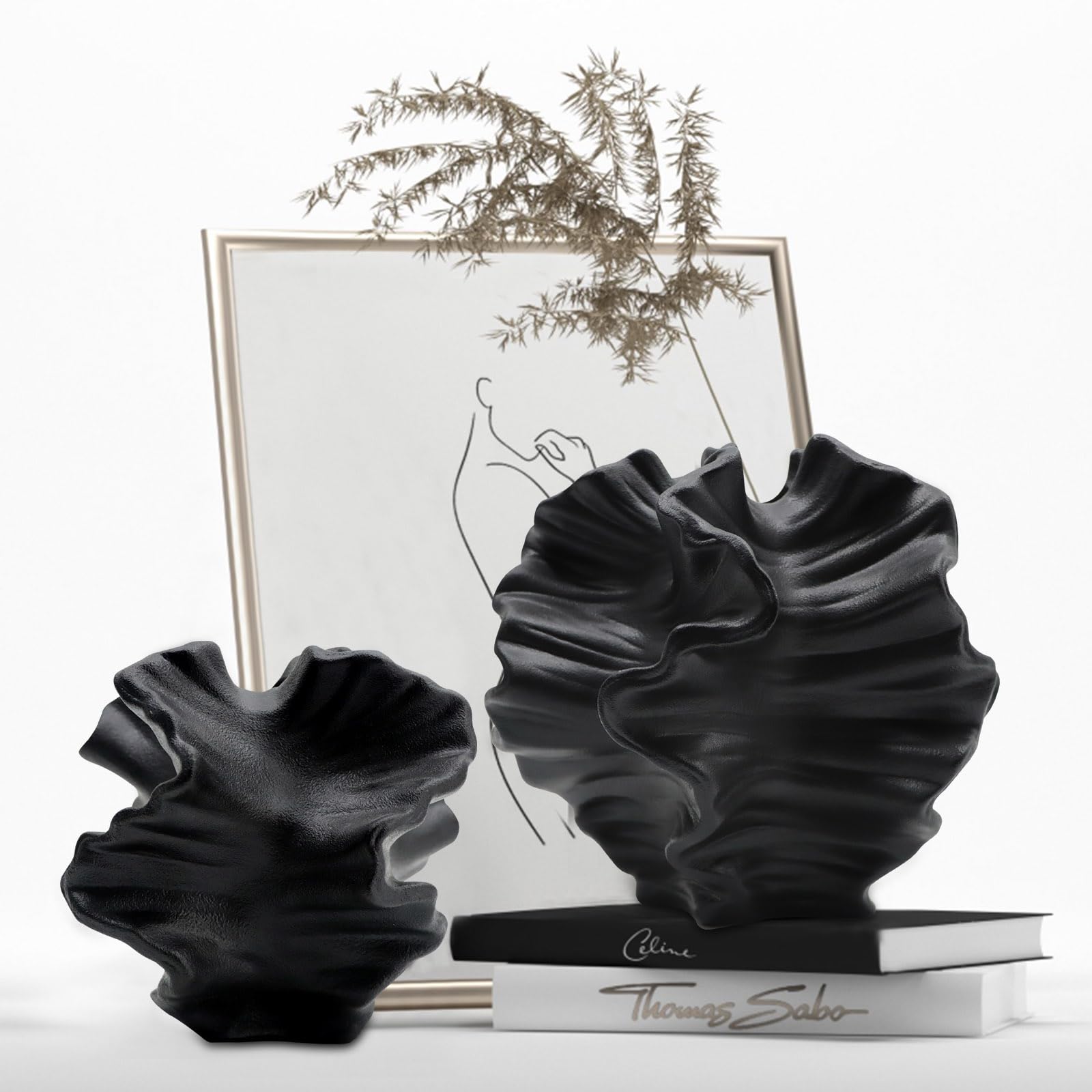 LZV ceramic vase set of 2 with flower-shape silhouette for modern Nordic decor