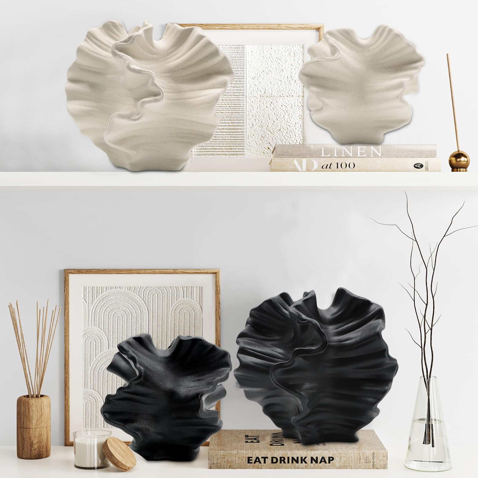 LZV ceramic vase flower-shape pair enhances Nordic boho styling in any room.