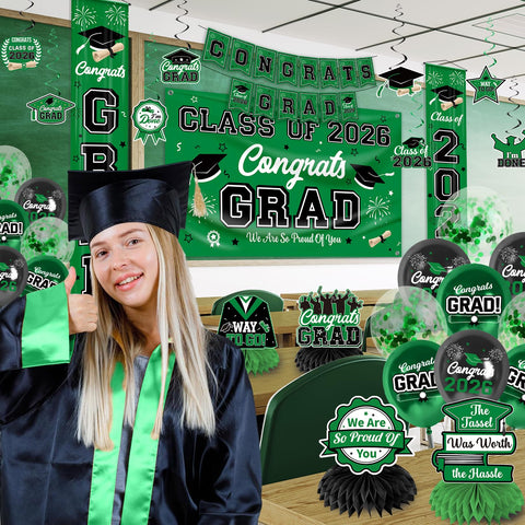 M AMFEOV class-of-2026-banner complements the party theme.