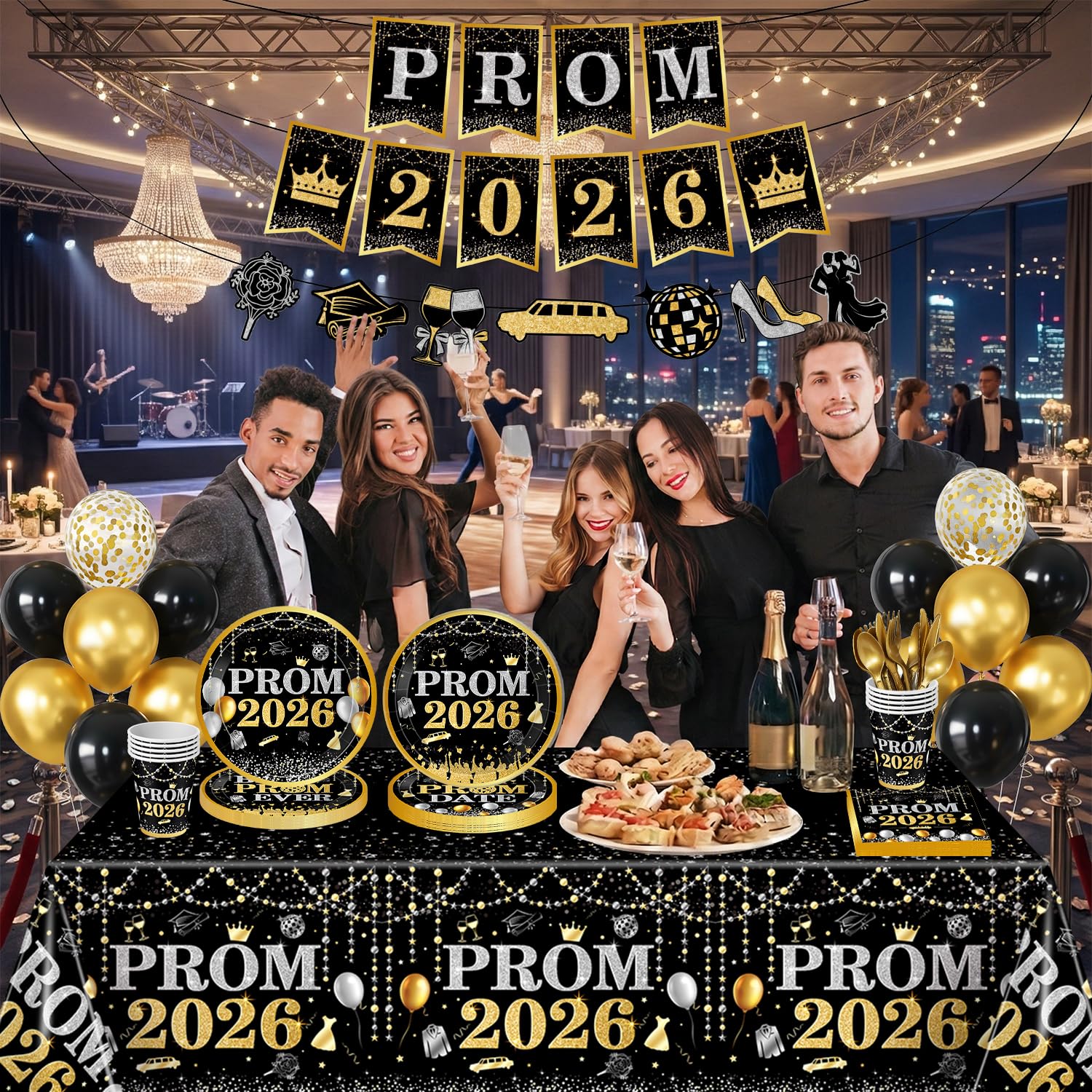M AMFEOV Prom Decorations banner-balloons: festive banners and balloons enhance photo moments.