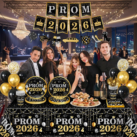 M AMFEOV Prom Decorations banner-balloons: festive banners and balloons enhance photo moments.