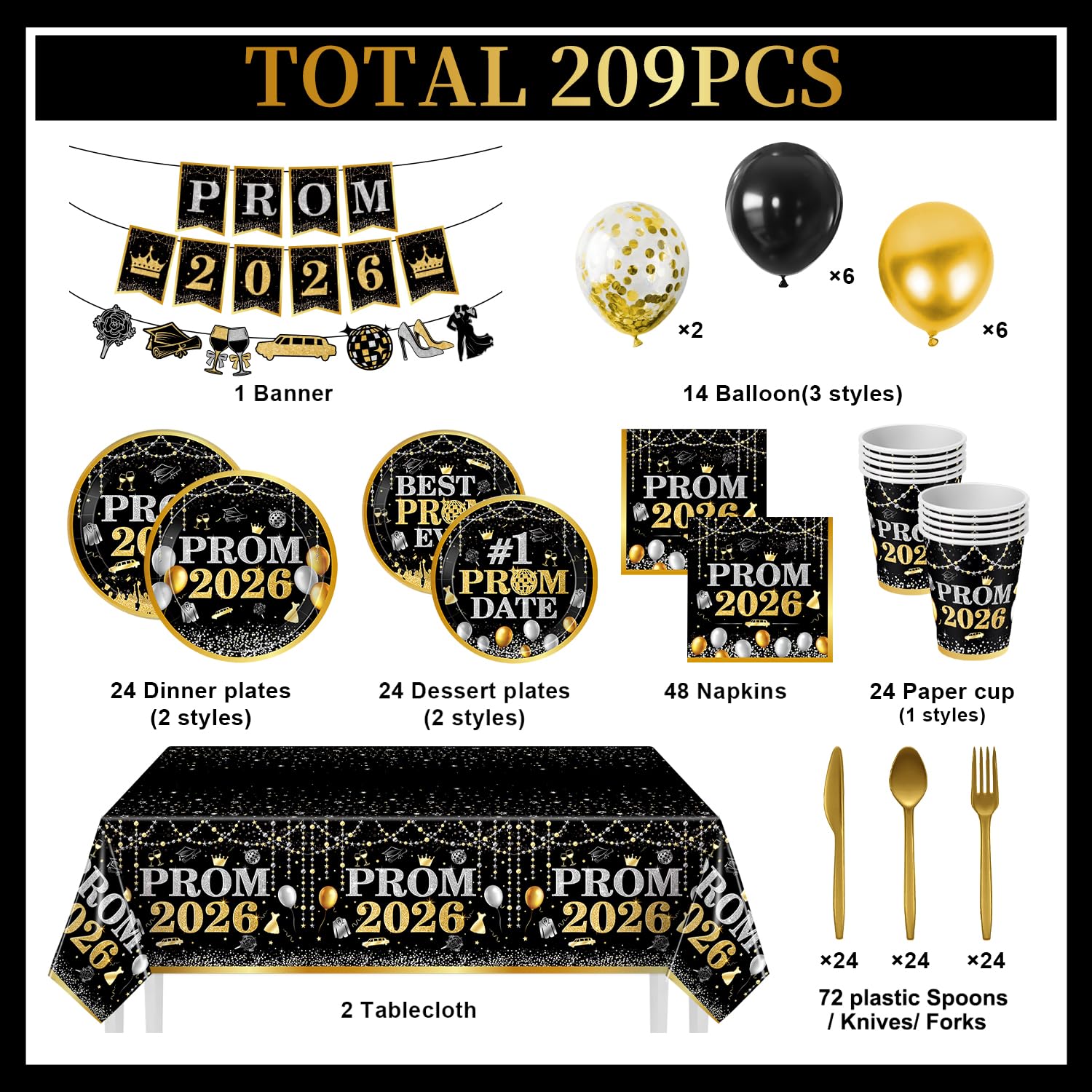 M AMFEOV Prom Decorations cups-24: sturdy gold-accent cups for beverages and toasts.