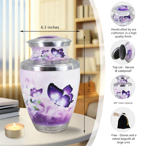 Closeup of M MEILINXU urn butterfly engravings for lasting keepsake.