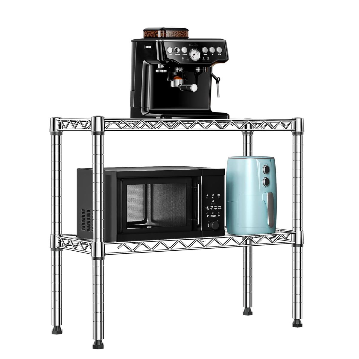 M MZG 2-tier chrome storage rack, front view, ideal for compact laundry storage