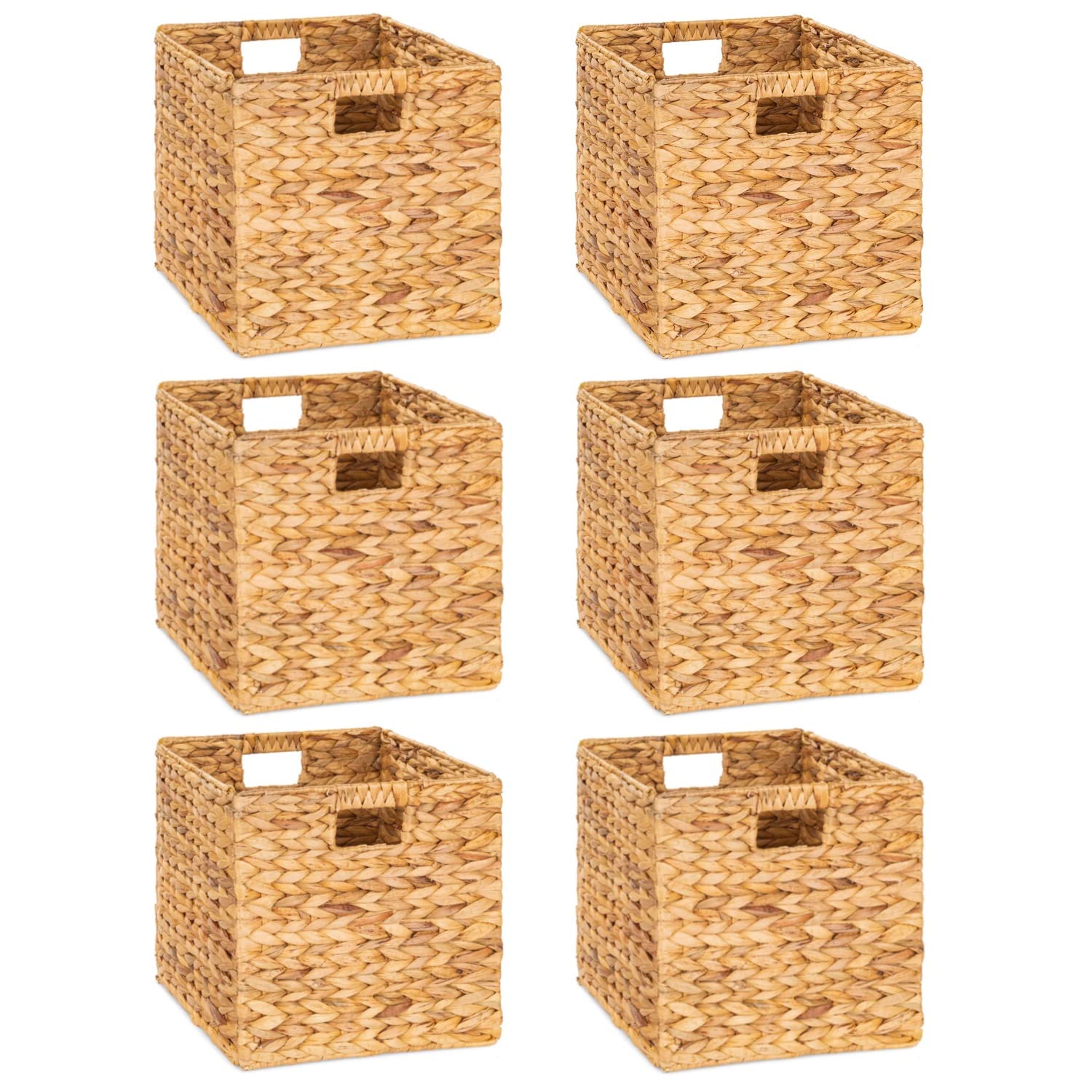 M4DECOR water hyacinth basket 12x12 front view, perfect for organized shelf storage.