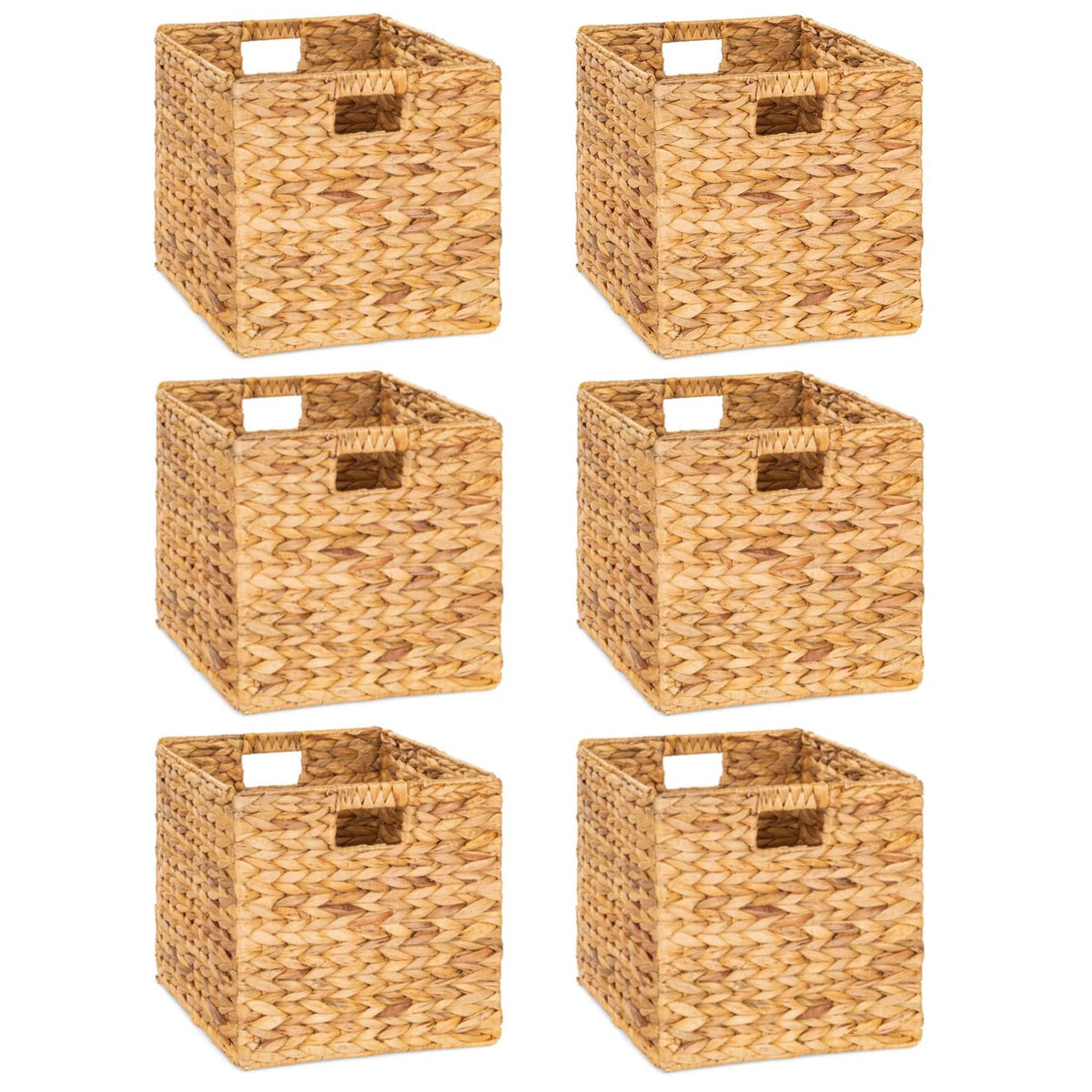 M4DECOR water hyacinth basket 12x12 front view, perfect for organized shelf storage.