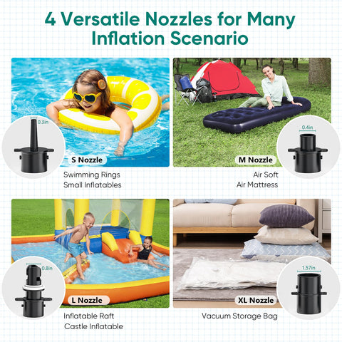 MAACLOUD electric air pump multi-use inflates pools, mats, and floats.