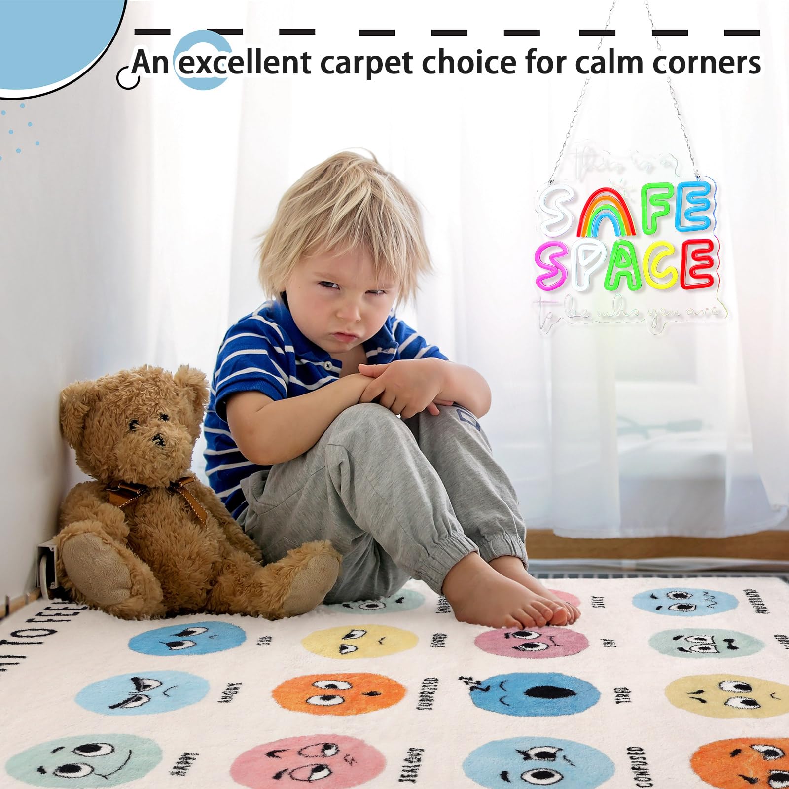 Maasechs anti-skid safety pad rug reduces slips in busy learning areas.