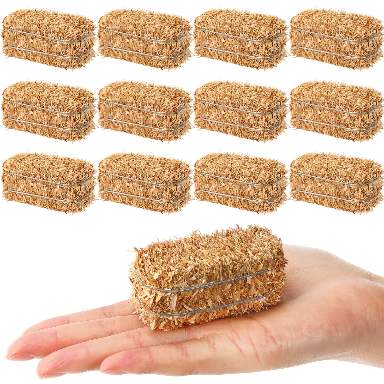 Maasechs mini hay bales arranged as a rustic centerpiece for western themes.