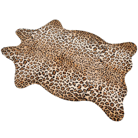 MACEVIA leopard rug in living room with cheetah print adds cozy style