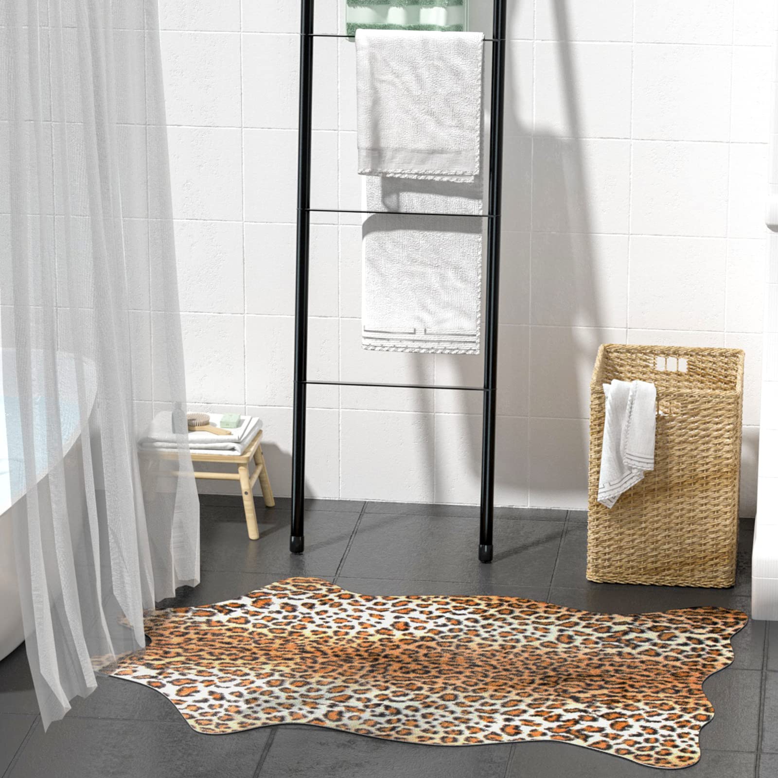 MACEVIA leopard rug under dining table softens meals