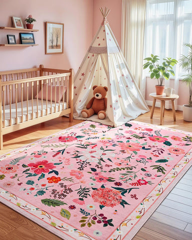 Macgace rug with non-slip backing ensures safety on wood and tile floors.