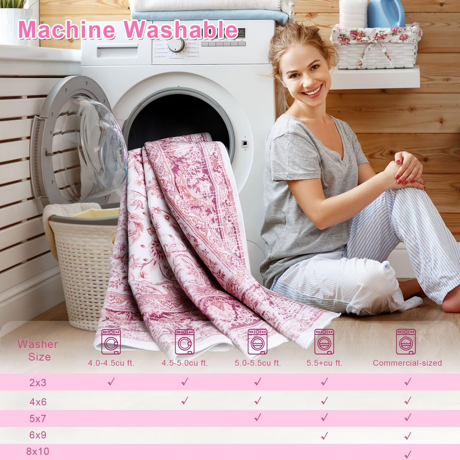 Macgace pink rug suits kitchen and laundry areas with easy care.