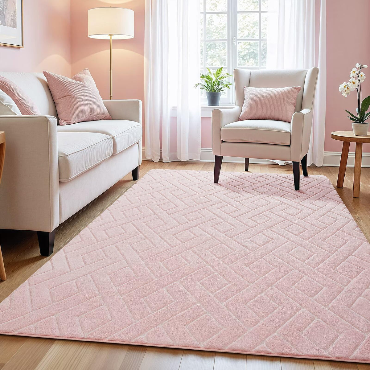 Macgace Ultra Soft Pink Area Rug 4x6 for girls bedroom, cozy comfort.