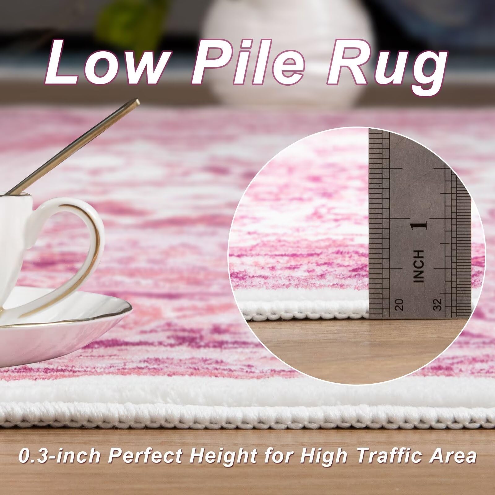 Macgace vintage-inspired pink rug adapts to modern or traditional spaces.