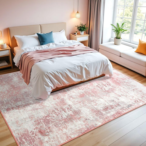 Macgace washable abstract rug pink edge detail preserves pattern with reinforced seams