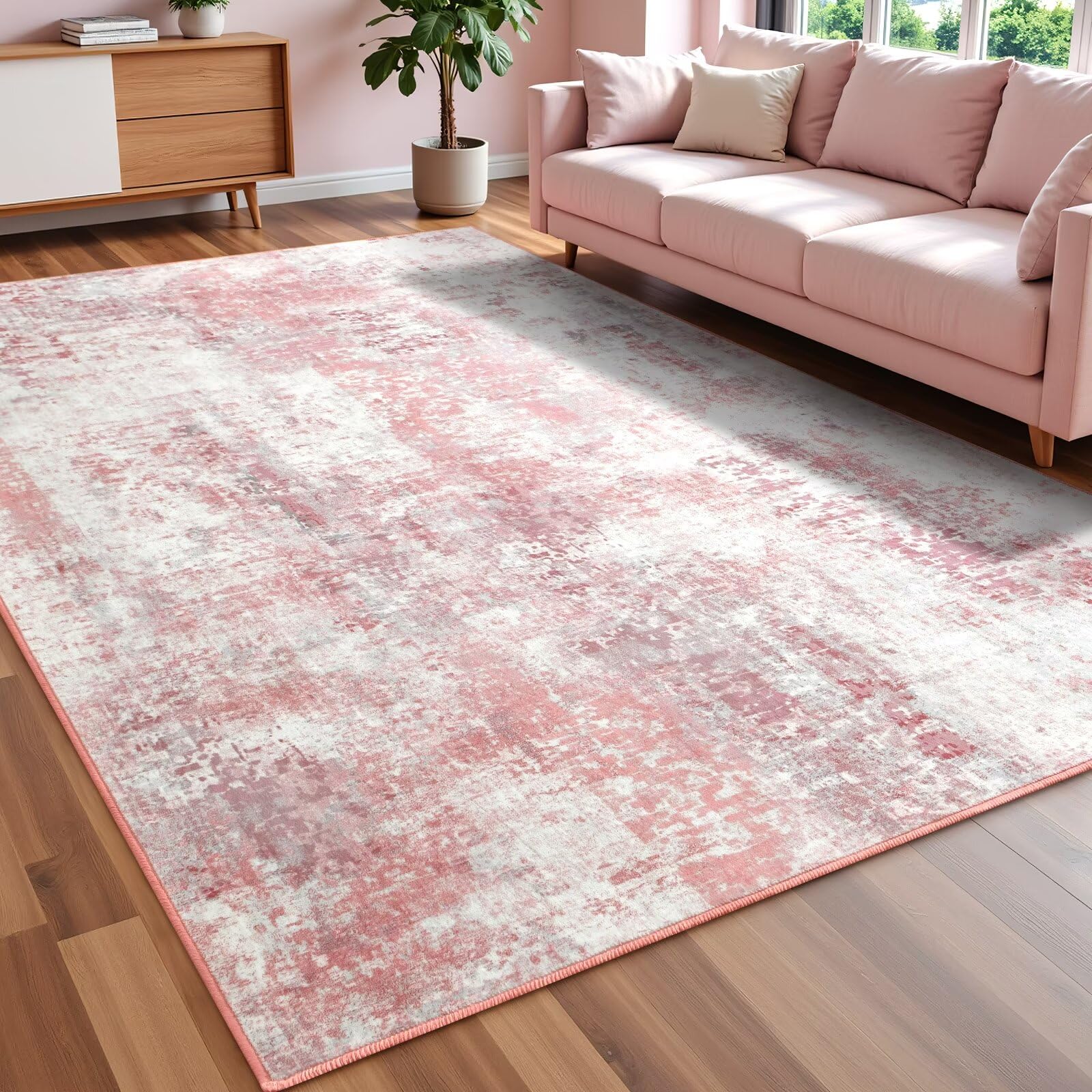Macgace washable abstract rug front view with soft polyester touch for cozy living spaces