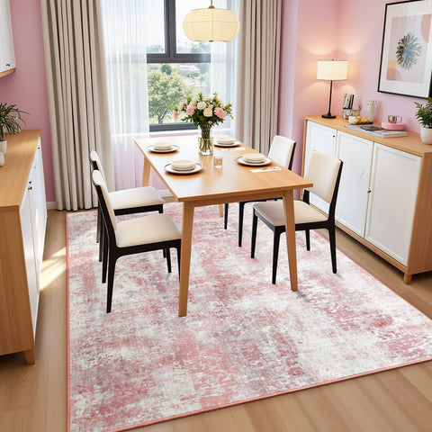 Macgace washable abstract rug pink kitchen-dining area enables quick spill cleanup