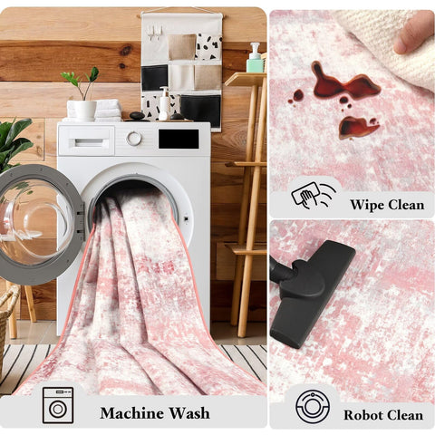 Macgace washable abstract rug pink soft texture offers skin-friendly daily comfort