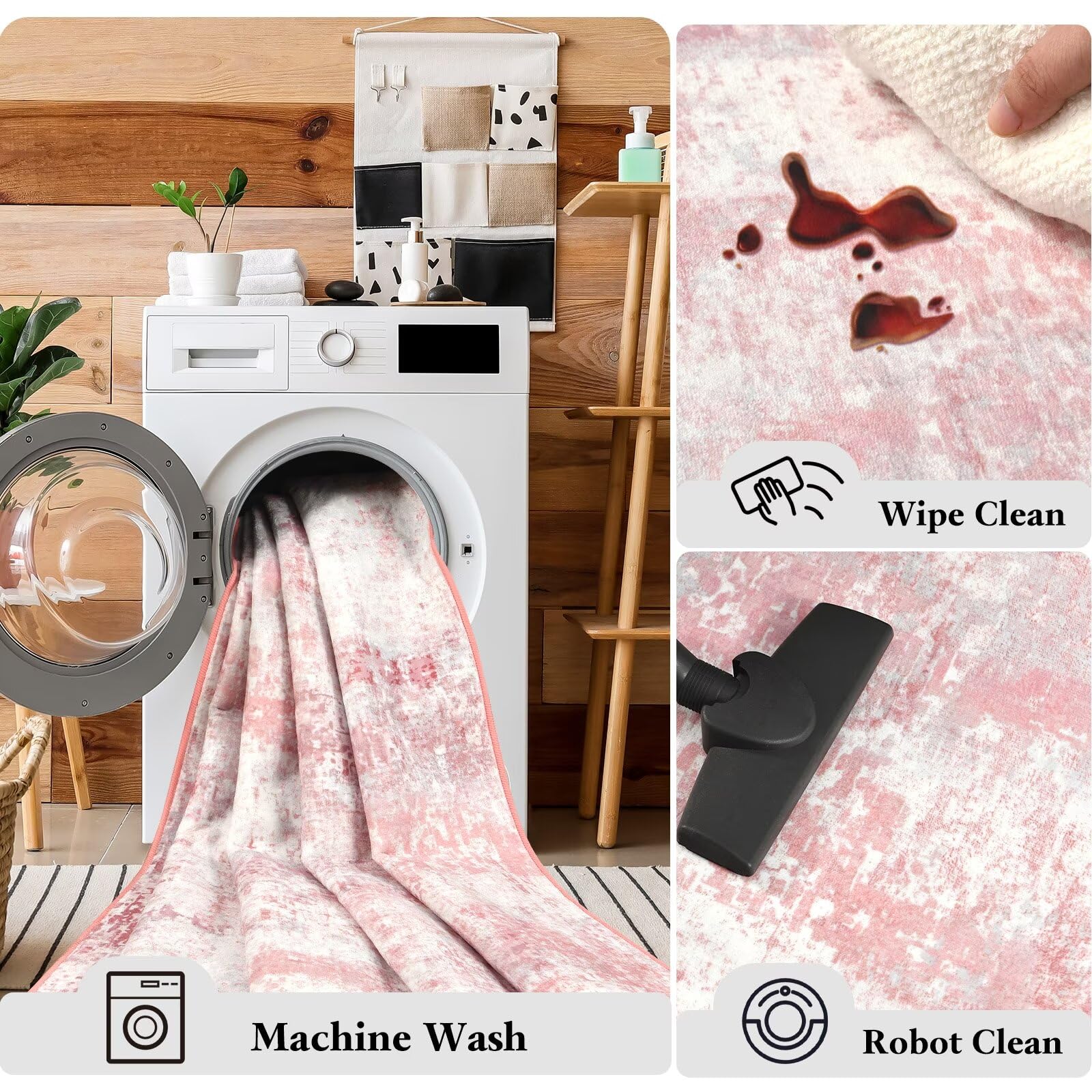 Macgace low-pile pink rug comfortable underfoot and easy to vacuum