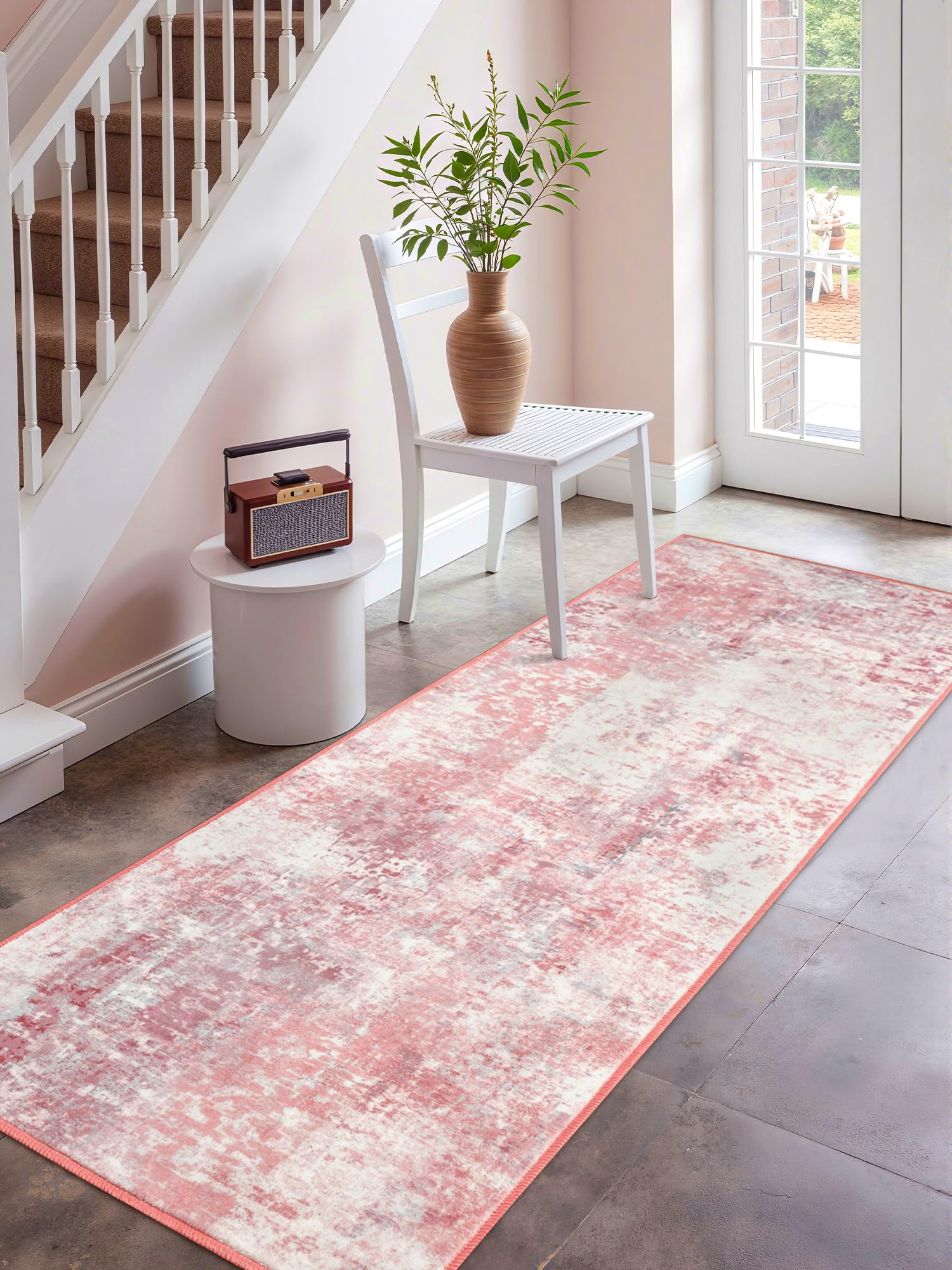 Macgace washable pink rug with soft low-pile feel for comfort