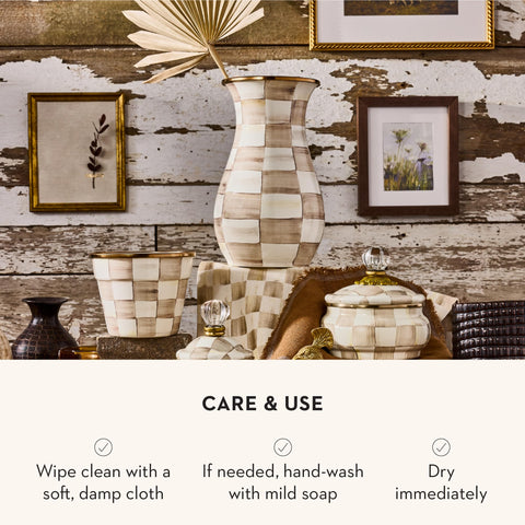 MacKenzie-Childs bronzed rim finish adds antique-inspired charm